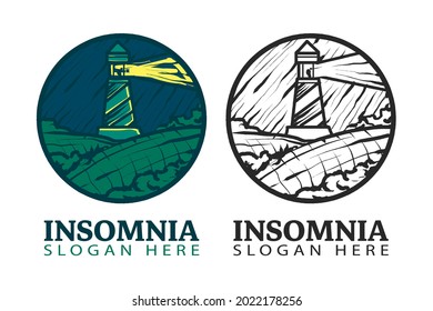 vintage lighthouse logo in circle symbol isolated vector illustration, suitable for companies and products showing antique, old impression, landmark 
