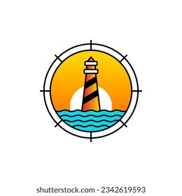 Vintage lighthouse minimalist line art icon illustration