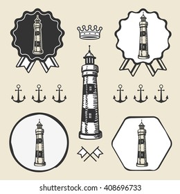 vintage lighthouse symbol emblem label collection