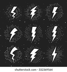 Vintage Lightning Bolt Signs on dark Background. Template for t-shirt, cover, pack, poster or your art works.