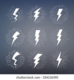 Vintage Lightning Bolt Signs on blurred background. Template for t-shirt, cover, pack, poster or your art works.