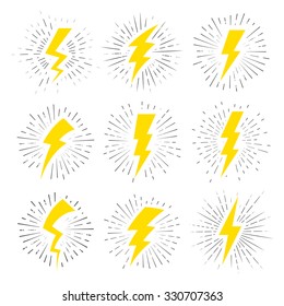 Vintage Lightning Bolt Signs. Template for t-shirt, cover, pack, poster or your art works.