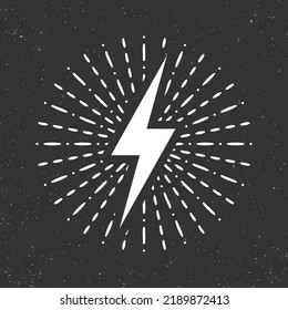 Rayo vintage y rayos solares en fondo de grano. Rayos con efecto de explosión solar. Tornillo, señal de choque eléctrico. Ilustración del vector