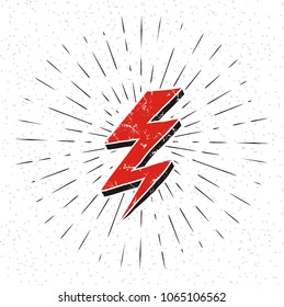 Vintage lightning symbol with sunburst in grunge background