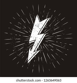 Vintage lightning symbol with sunburst in grunge background