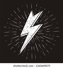 Vintage lightning symbol with sunburst in grunge background