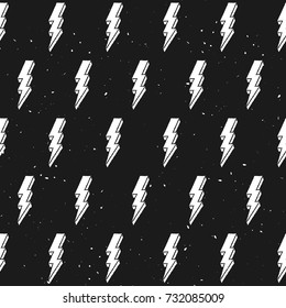 Vintage lightnings seamless pattern. Grunge Vector illustration on dark background. Great for cover, packaging, wallpaper, halloween decoration, cafe design, background or your business or art works