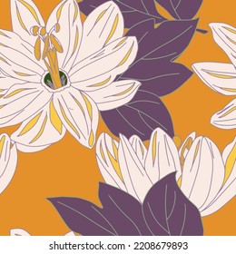 Flores de lirio vintage sin fisuras. Dibujo floral tropical retro. Vector