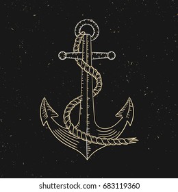 Vintage line anchor. Vector illustration.