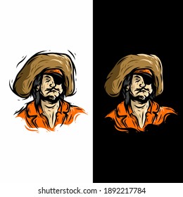 Vintage line art drawing of pirates character illustration logo