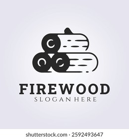vintage line art firewood logo, pile of logs wood logo