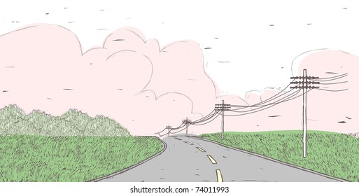 Vintage Line Art Landscape