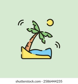 vintage line art paradise beach logo icon illustration