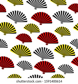Vintage line art pattern with black fan theatre pattern on white background for concept design. Traditional paper chinese or japanese folding fan icon isolated on white background.