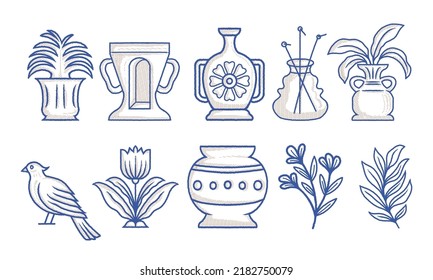 Vintage line art pottery illustration element