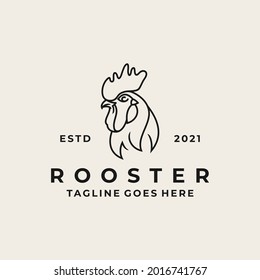 Vintage Line art Rooster head logo design icon illustration