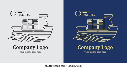 Vintage Line Art Vektorlogo des Schiffes, geeignet für Logo der Schifffahrtsgesellschaft