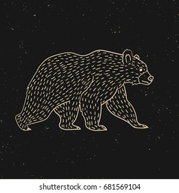Vintage line bear. Vector illustration.