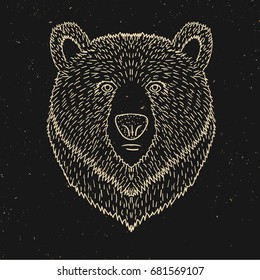 Vintage line bear. Vector illustration.