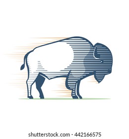 Vintage line Buffalo logo. Animal design template elements for your corporate identity, sport team branding, T-shirt, label, badge, card or illustration.