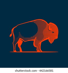 Vintage line Buffalo logo. Animal design template elements for your corporate identity, sport team branding, T-shirt, label, badge, card or illustration.