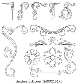 Vintage line elements for corners, text dividers, vintage floral lines