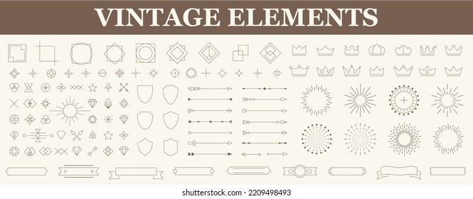 Vintage line elements set. Classic ornament frame. Retro design elements. Drawing geometrics line. Decoration, banners, posters, emblems, labels. Vector illustration.