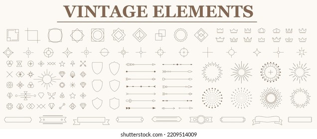 Vintage line elements set. Classic ornament frame. Retro design elements. Drawing geometrics line. Decoration, banners, posters, emblems, labels. Vector illustration.