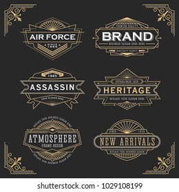 Vintage line frame design for labels, banner, logo, emblem, apparel, t- shirts, sticker and other design object. Vector illustration