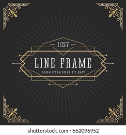 Vintage line frame design for labels, banner, logo, emblem, apparel, t- shirts, sticker and other design object. Vector illustration
