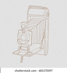 Vintage line old camera. Vector illustration.