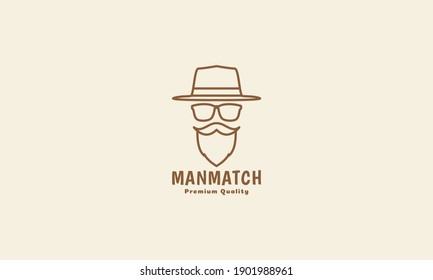 vintage line old man with beard and sunglasses logo symbol icon vector graphic design 