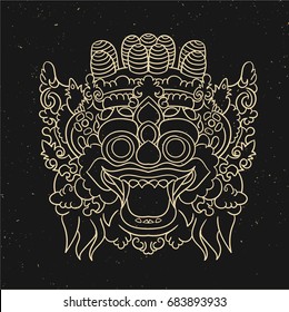 Vintage line old mask. Vector illustration. Hand drawn. Black and gold