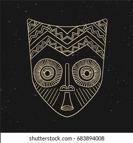 Vintage line old mask. Vector illustration. Hand drawn. Black and gold