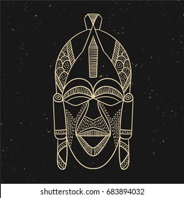 Vintage line old mask. Vector illustration. Hand drawn. Black and gold