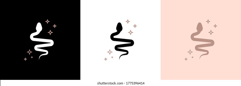 Vintage line snake. Vector illustration. Line art illustration isolated on white background. Hand drawn style. Fantasy animal, mythical creature, esoteric and boho object. Magic alchemy cartoon design