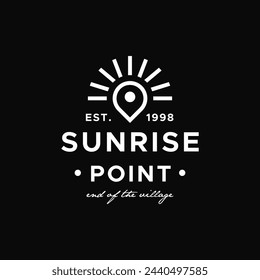  vintage line sun sunrise point with pin map location logo design inspiration