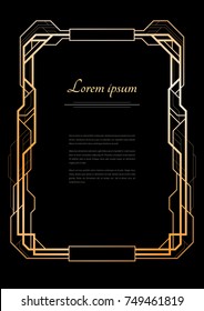 Vintage linear border. Geometric art deco style frame. Vector illustration.