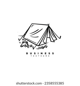 Vintage linear camping adventure logo design. Simple tent logo vector