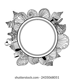 Vintage linear round frame with empty space. Marine vector banner svg