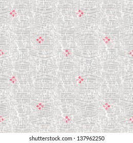 Vintage linear scratched & worn pattern with small flowers in grey, white and red. Texture for web, print, wallpaper, home decor, spring summer fashion, website or wedding invitation background