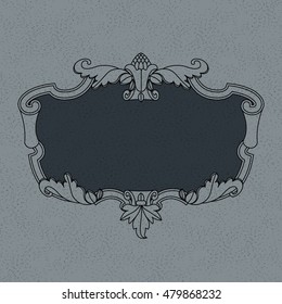 Vintage linear signboard with decorative frame on dark gray background. Retro design element. Vector illustration