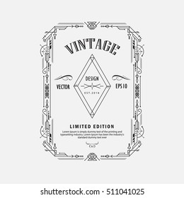 vintage linear thin line geometric shape art deco retro design elements with frame corner badge