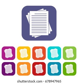 Vintage lined papers icons set vector illustration in flat style In colors red, blue, green and other
