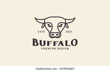 vintage lines buffalo head logo design vector icon symbol illustration