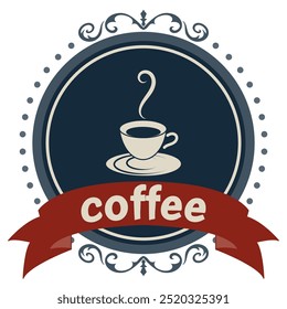 Linhas vintage, quadro de círculo Marca de café, cafeteria, azul marinho