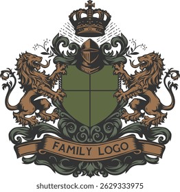 Vintage Lion Crest Royal Coat of Arms Logo template