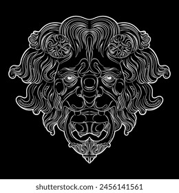 vintage lion drawn with a line, vector illustration of an architectural element