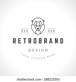 Vintage lion face Line art logotype emblem symbol. Can be used for labels, badges, stickers, logos vector illustration.