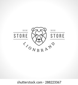 Vintage lion face Line art logotype emblem symbol. Can be used for labels, badges, stickers, logos vector illustration.